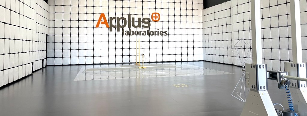 Normalized Site Attenuation measurements in a 10m semi-anechoic chamber in vertical polarisation using a pair of biconical antennas.